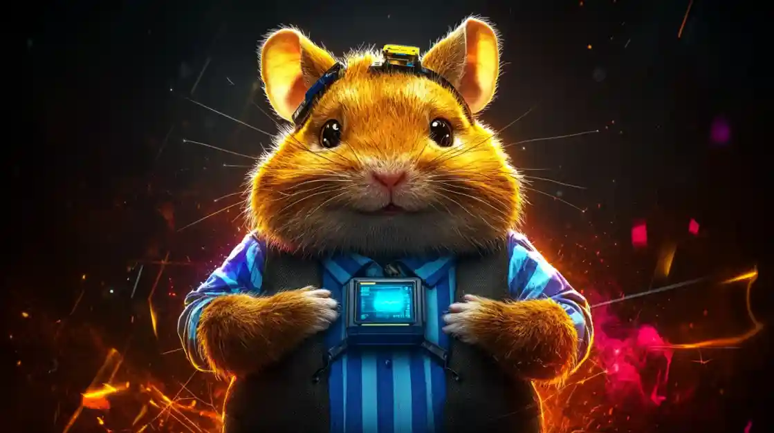 A cute and tech-savvy hamster character wearing a vest and a headset, with a friendly expression, representing the playful and innovative spirit of tkbat.